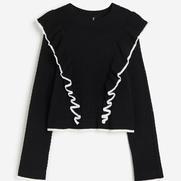 H&M Divided Frill-Trimmed Textured Knit Sweater S - Picture 1 of 10